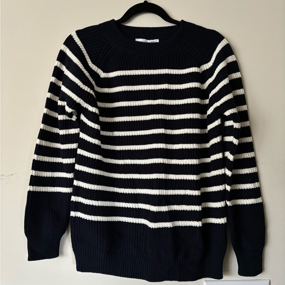 Amour Vert Layla Organic Cotton Sweater - Navy Blue and Ivory Stripe - Picture 2 of 5